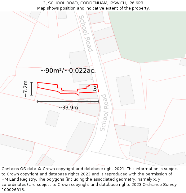 3, SCHOOL ROAD, CODDENHAM, IPSWICH, IP6 9PR: Plot and title map