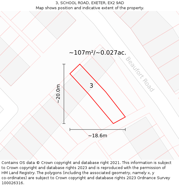3, SCHOOL ROAD, EXETER, EX2 9AD: Plot and title map