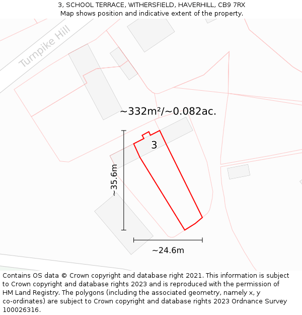3, SCHOOL TERRACE, WITHERSFIELD, HAVERHILL, CB9 7RX: Plot and title map