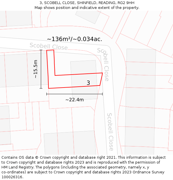 3, SCOBELL CLOSE, SHINFIELD, READING, RG2 9HH: Plot and title map