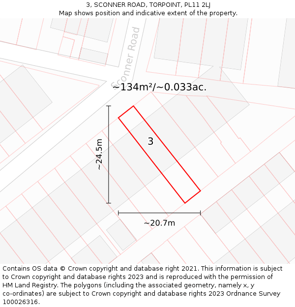 3, SCONNER ROAD, TORPOINT, PL11 2LJ: Plot and title map