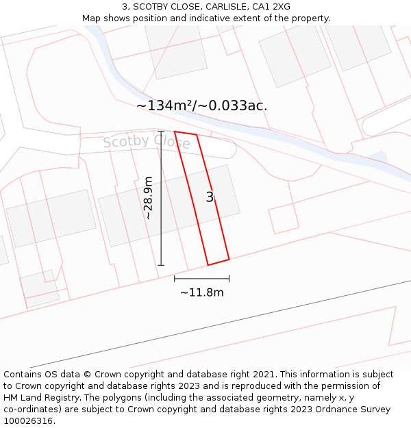 3, SCOTBY CLOSE, CARLISLE, CA1 2XG: Plot and title map