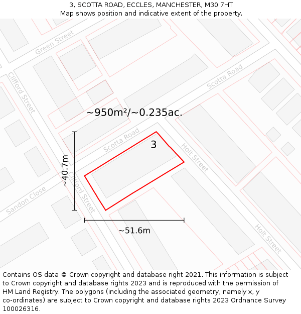 3, SCOTTA ROAD, ECCLES, MANCHESTER, M30 7HT: Plot and title map