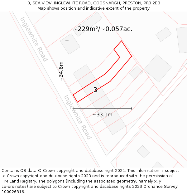 3, SEA VIEW, INGLEWHITE ROAD, GOOSNARGH, PRESTON, PR3 2EB: Plot and title map