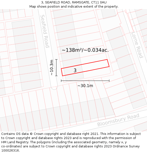 3, SEAFIELD ROAD, RAMSGATE, CT11 0AU: Plot and title map