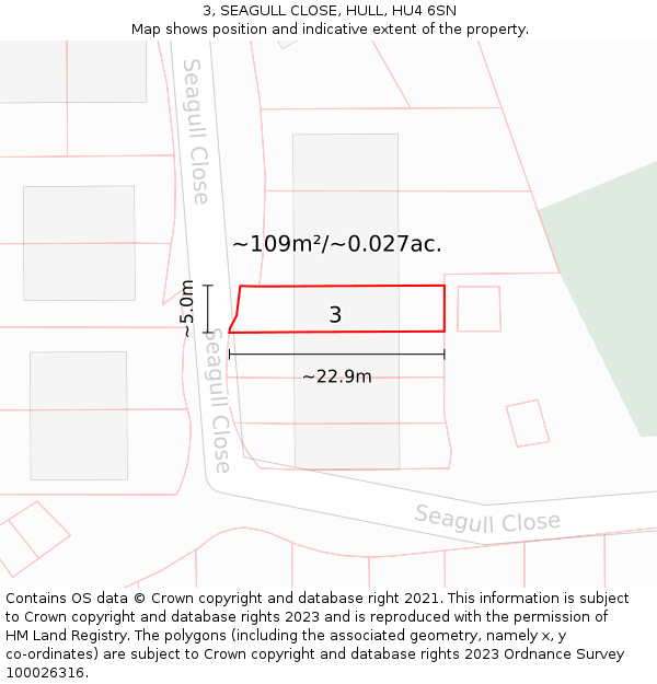 3, SEAGULL CLOSE, HULL, HU4 6SN: Plot and title map
