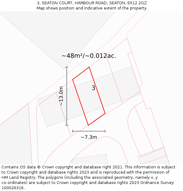 3, SEATON COURT, HARBOUR ROAD, SEATON, EX12 2GZ: Plot and title map