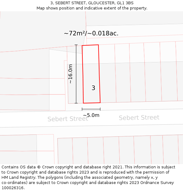 3, SEBERT STREET, GLOUCESTER, GL1 3BS: Plot and title map