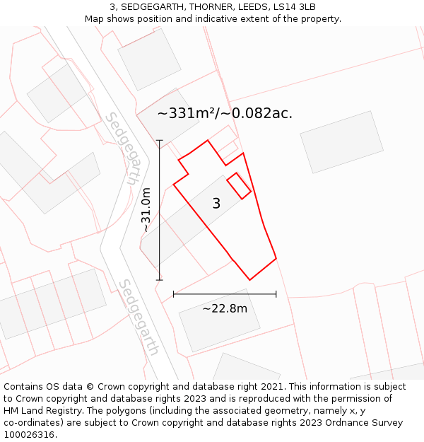 3, SEDGEGARTH, THORNER, LEEDS, LS14 3LB: Plot and title map