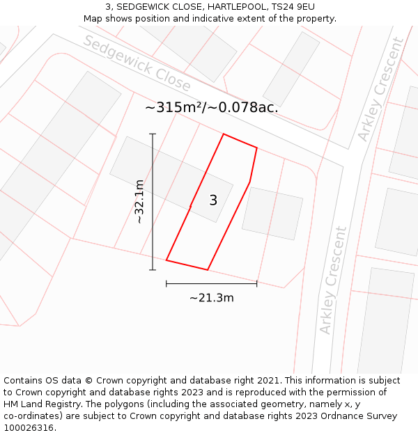 3, SEDGEWICK CLOSE, HARTLEPOOL, TS24 9EU: Plot and title map