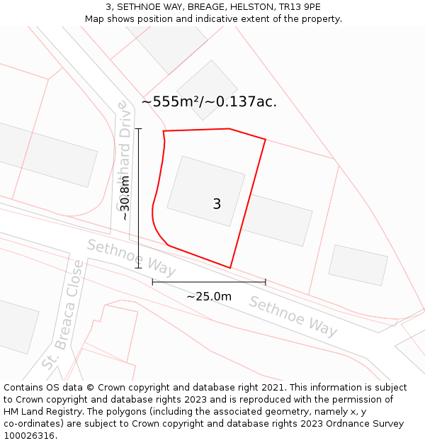 3, SETHNOE WAY, BREAGE, HELSTON, TR13 9PE: Plot and title map