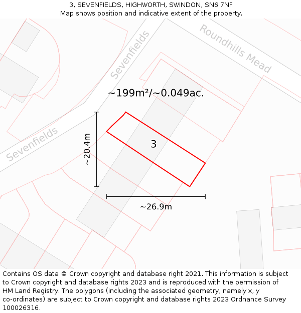3, SEVENFIELDS, HIGHWORTH, SWINDON, SN6 7NF: Plot and title map