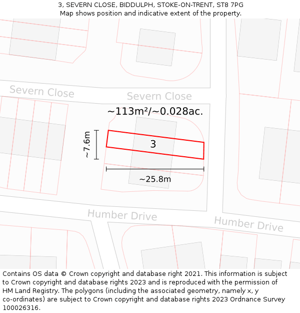 3, SEVERN CLOSE, BIDDULPH, STOKE-ON-TRENT, ST8 7PG: Plot and title map