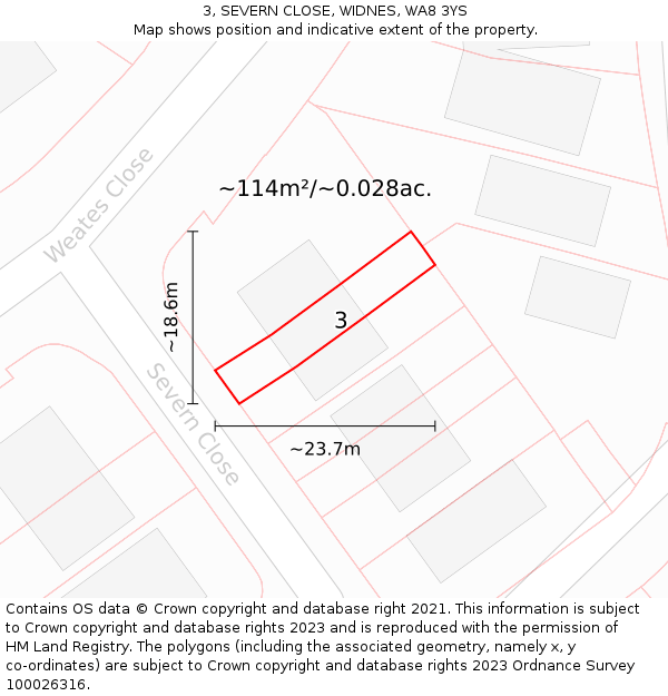 3, SEVERN CLOSE, WIDNES, WA8 3YS: Plot and title map