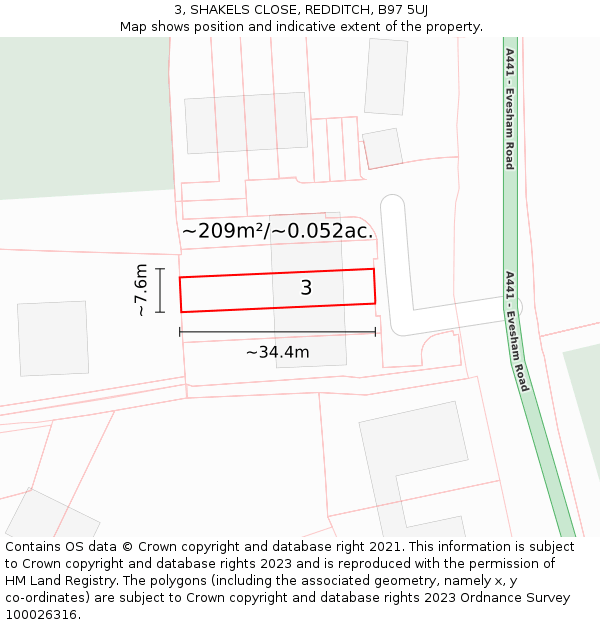 3, SHAKELS CLOSE, REDDITCH, B97 5UJ: Plot and title map