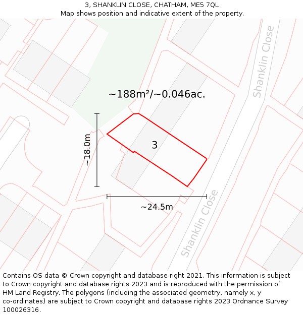 3, SHANKLIN CLOSE, CHATHAM, ME5 7QL: Plot and title map