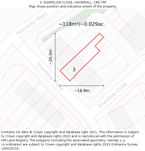 3, SHARDLOW CLOSE, HAVERHILL, CB9 7RF: Plot and title map