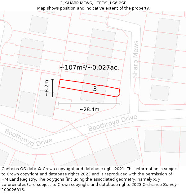 3, SHARP MEWS, LEEDS, LS6 2SE: Plot and title map