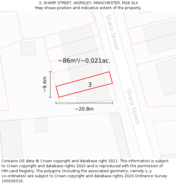 3, SHARP STREET, WORSLEY, MANCHESTER, M28 3LX: Plot and title map