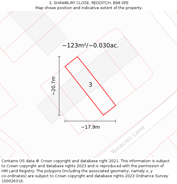 3, SHAWBURY CLOSE, REDDITCH, B98 0PE: Plot and title map