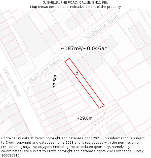 3, SHELBURNE ROAD, CALNE, SN11 8EU: Plot and title map