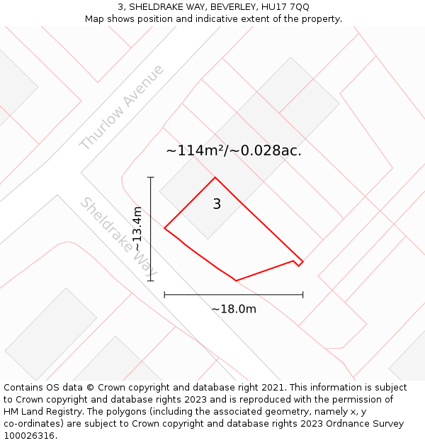3, SHELDRAKE WAY, BEVERLEY, HU17 7QQ: Plot and title map