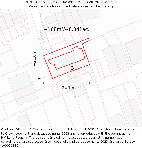 3, SHELL COURT, MARCHWOOD, SOUTHAMPTON, SO40 4SY: Plot and title map