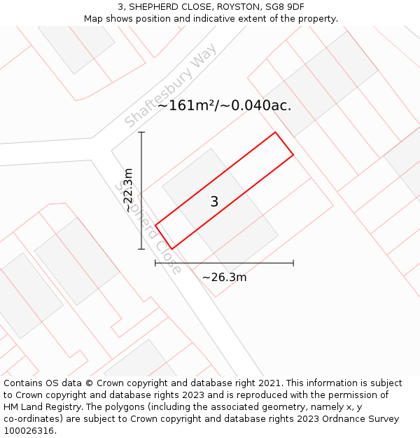 3, SHEPHERD CLOSE, ROYSTON, SG8 9DF: Plot and title map