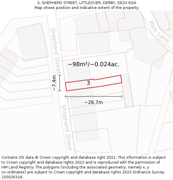 3, SHEPHERD STREET, LITTLEOVER, DERBY, DE23 6GA: Plot and title map