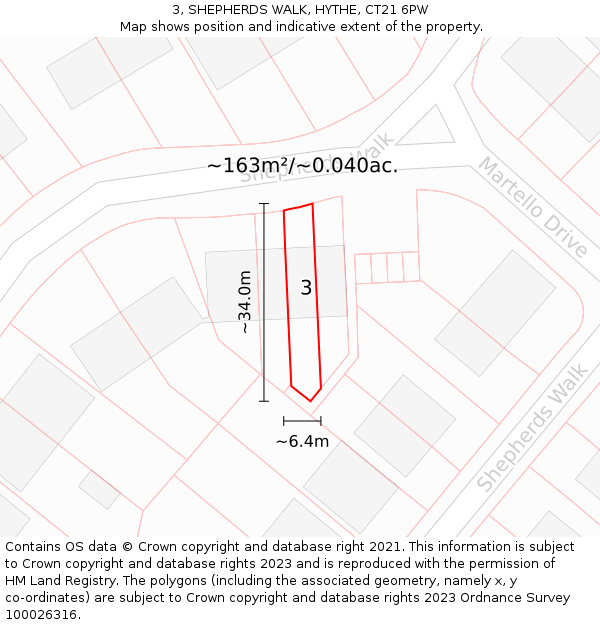 3, SHEPHERDS WALK, HYTHE, CT21 6PW: Plot and title map