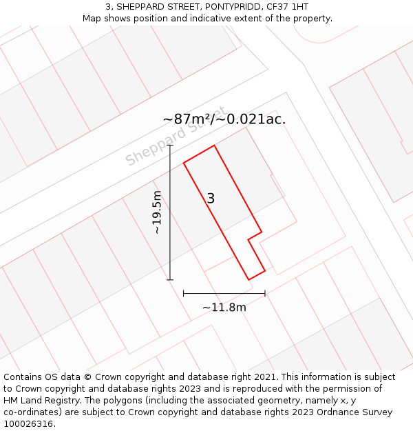 3, SHEPPARD STREET, PONTYPRIDD, CF37 1HT: Plot and title map