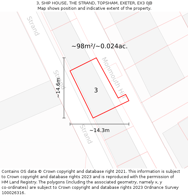 3, SHIP HOUSE, THE STRAND, TOPSHAM, EXETER, EX3 0JB: Plot and title map