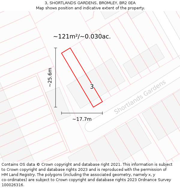 3, SHORTLANDS GARDENS, BROMLEY, BR2 0EA: Plot and title map
