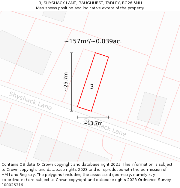 3, SHYSHACK LANE, BAUGHURST, TADLEY, RG26 5NH: Plot and title map