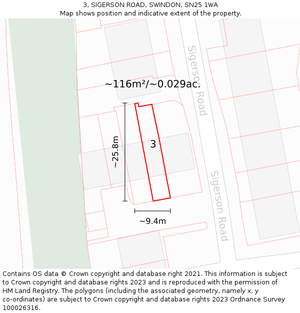 3, SIGERSON ROAD, SWINDON, SN25 1WA: Plot and title map
