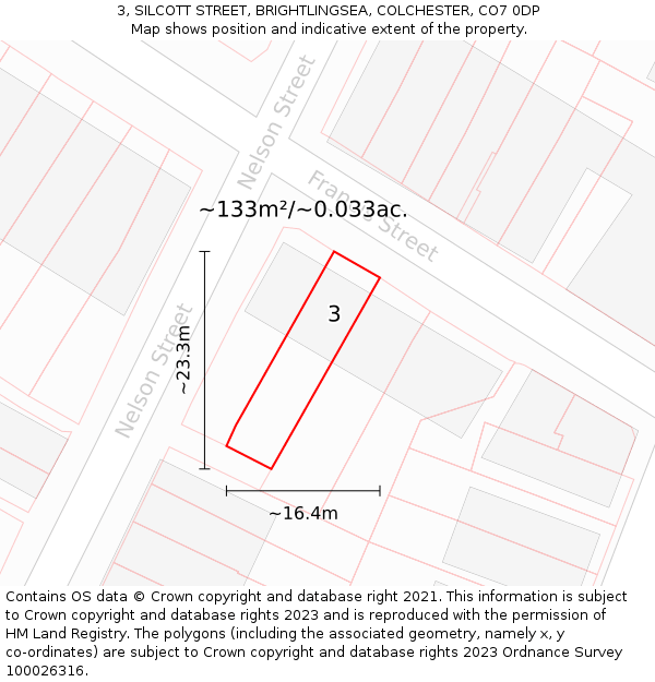 3, SILCOTT STREET, BRIGHTLINGSEA, COLCHESTER, CO7 0DP: Plot and title map