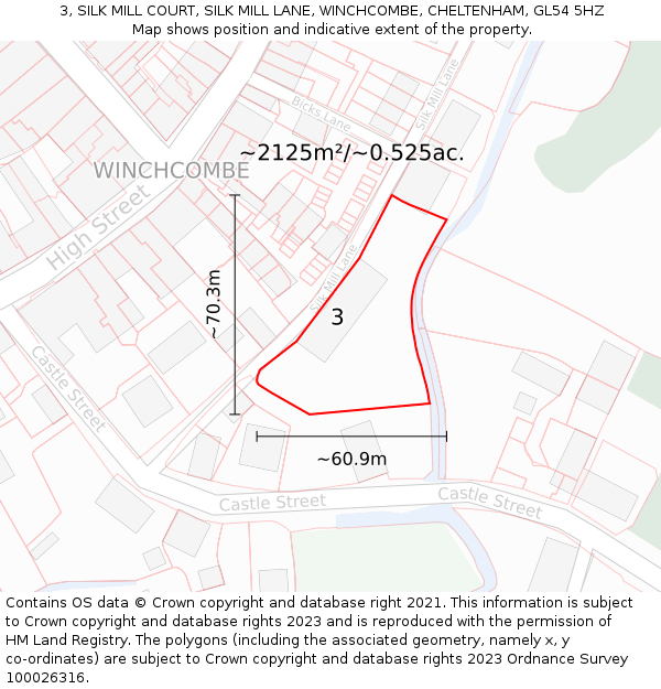 3, SILK MILL COURT, SILK MILL LANE, WINCHCOMBE, CHELTENHAM, GL54 5HZ: Plot and title map