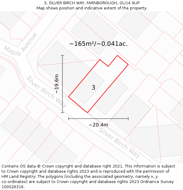 3, SILVER BIRCH WAY, FARNBOROUGH, GU14 9UP: Plot and title map