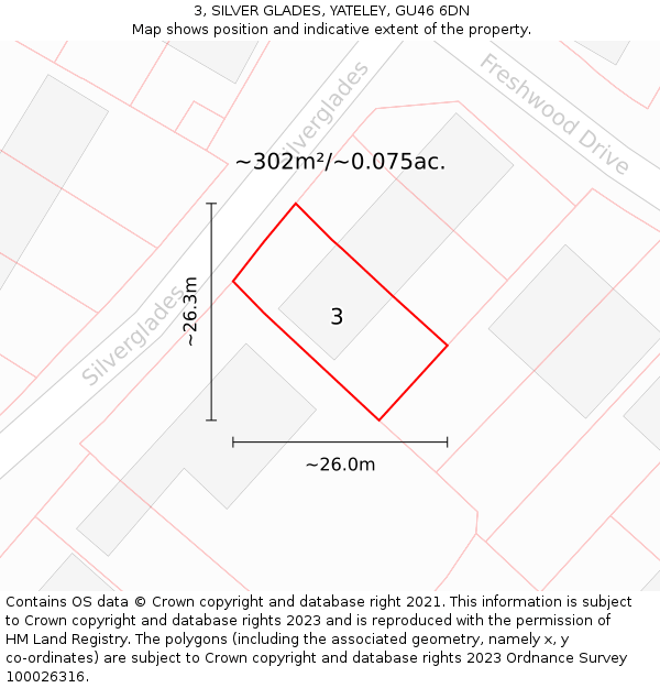 3, SILVER GLADES, YATELEY, GU46 6DN: Plot and title map