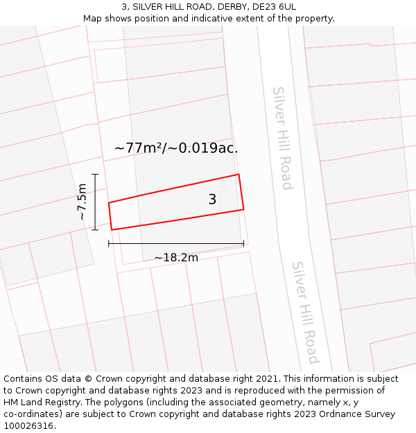 3, SILVER HILL ROAD, DERBY, DE23 6UL: Plot and title map