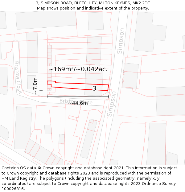 3, SIMPSON ROAD, BLETCHLEY, MILTON KEYNES, MK2 2DE: Plot and title map