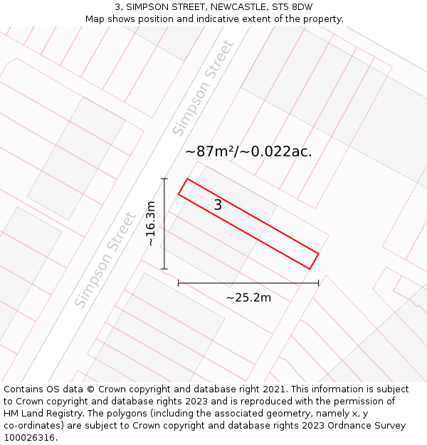 3, SIMPSON STREET, NEWCASTLE, ST5 8DW: Plot and title map
