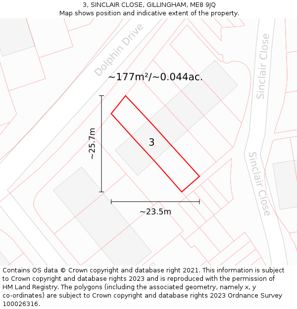 3, SINCLAIR CLOSE, GILLINGHAM, ME8 9JQ: Plot and title map