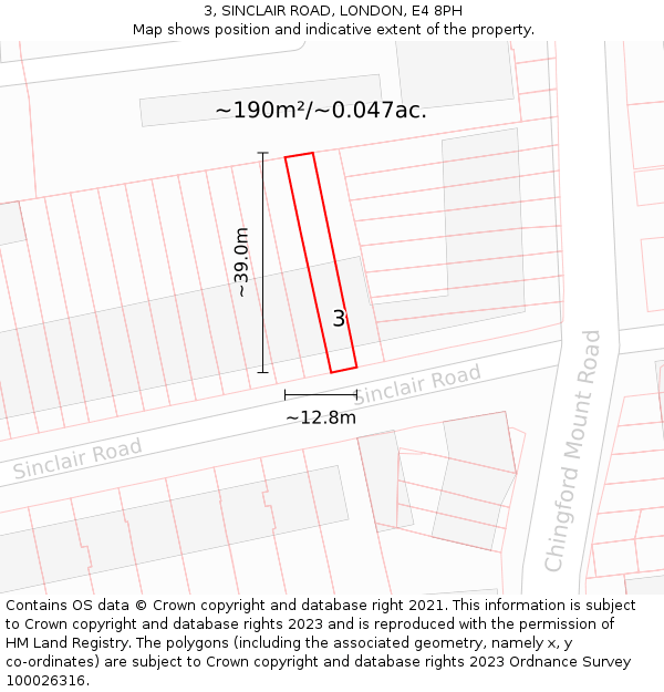 3, SINCLAIR ROAD, LONDON, E4 8PH: Plot and title map
