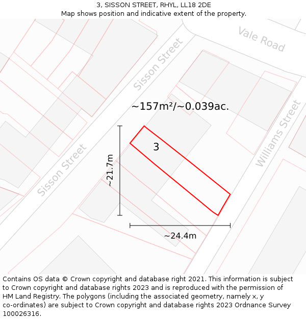 3, SISSON STREET, RHYL, LL18 2DE: Plot and title map