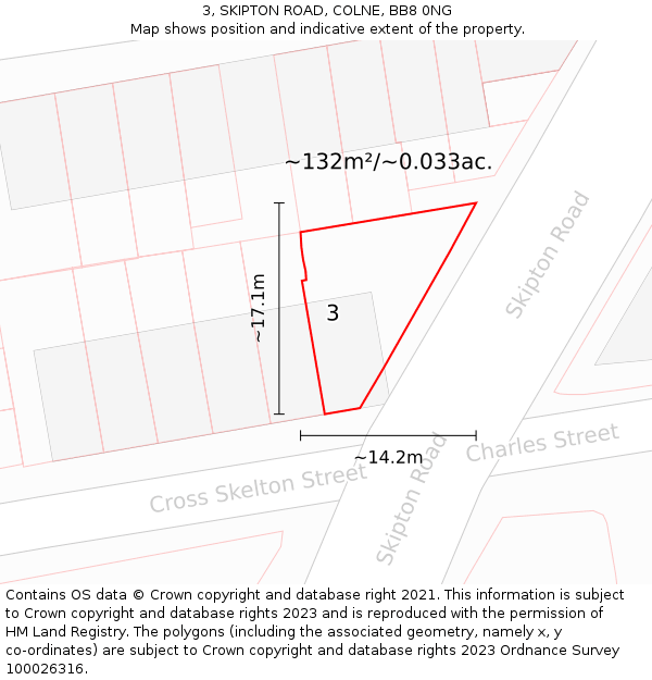 3, SKIPTON ROAD, COLNE, BB8 0NG: Plot and title map