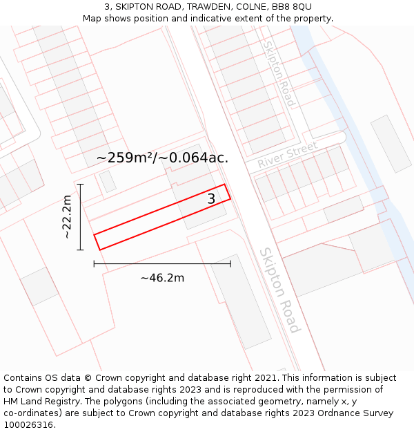 3, SKIPTON ROAD, TRAWDEN, COLNE, BB8 8QU: Plot and title map