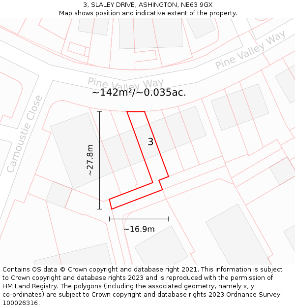3, SLALEY DRIVE, ASHINGTON, NE63 9GX: Plot and title map