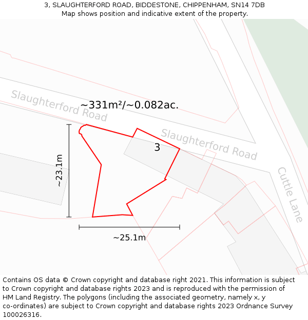 3, SLAUGHTERFORD ROAD, BIDDESTONE, CHIPPENHAM, SN14 7DB: Plot and title map