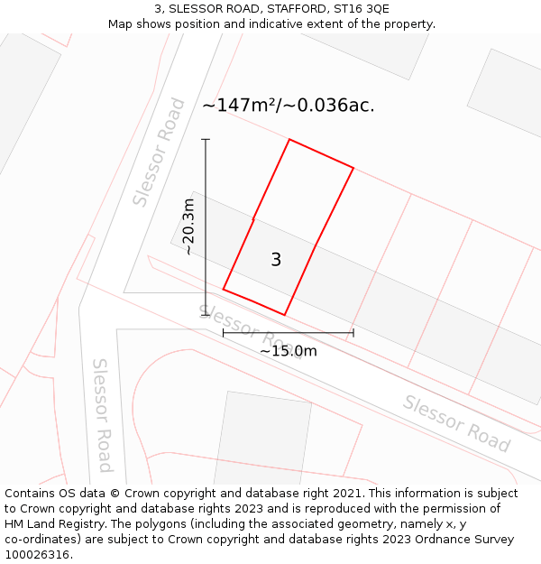 3, SLESSOR ROAD, STAFFORD, ST16 3QE: Plot and title map